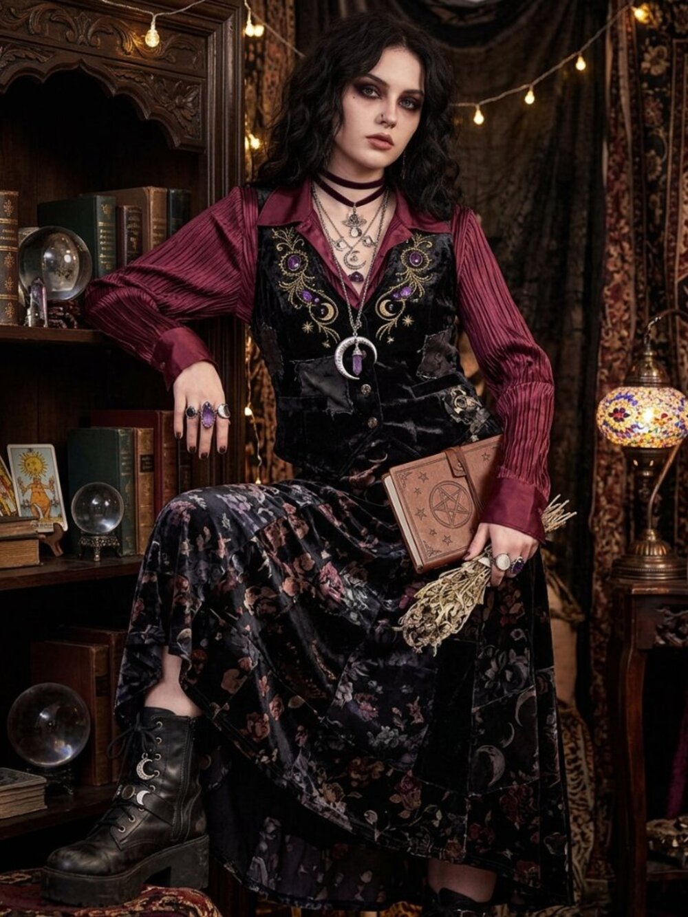 Reitmans Burgundy Pleated Satin Button Up Blouse Whimsigoth Goth Vampirecore XL - Picture 1 of 7